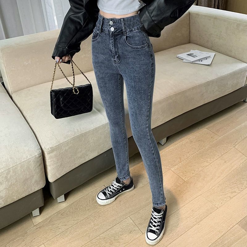 [Stretch] High waist plus velvet skinny jeans women's new autumn and winter thickened tights slim fit thin pencil pants