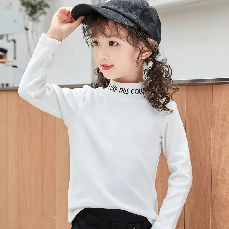 Double-sided German velvet girls high-neck bottoming shirt autumn and winter new plus velvet long-sleeved thickened T-shirt medium and large children's warm tops