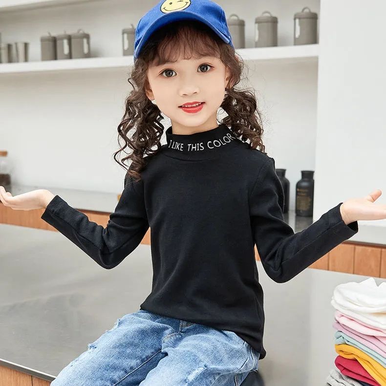 Double-sided German velvet girls high-neck bottoming shirt autumn and winter new plus velvet long-sleeved thickened T-shirt medium and large children's warm tops