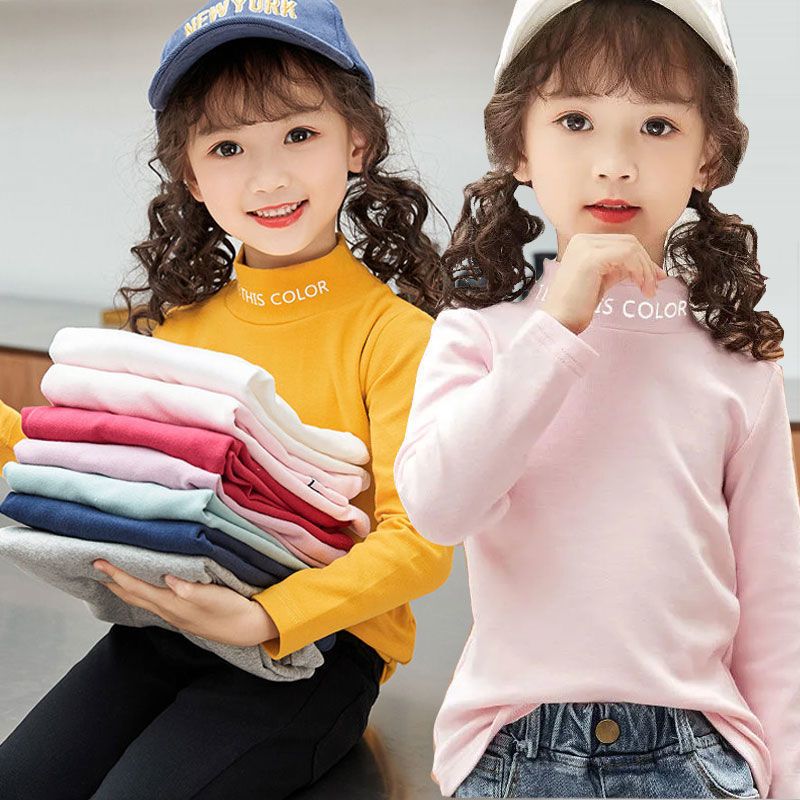 Double-sided German velvet girls high-neck bottoming shirt autumn and winter new plus velvet long-sleeved thickened T-shirt medium and large children's warm tops