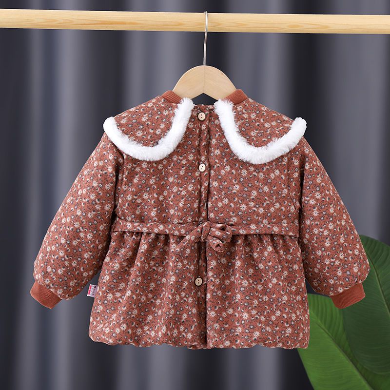 Baby gown girls autumn and winter new cotton reverse dressing little girl floral princess protective clothing children upside down coat