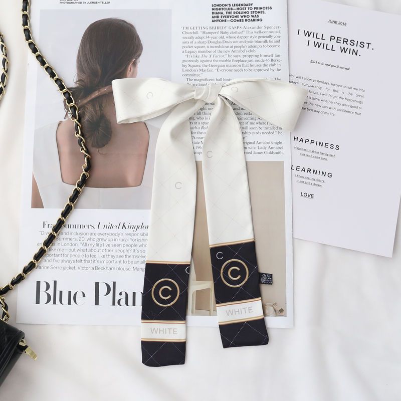  Sciarpa di seta a doppia faccia con fascia per capelli da donna, lunga e versatile, leggera, di lusso, per celebrità, sciarpa per pendolari OL_voghion.com