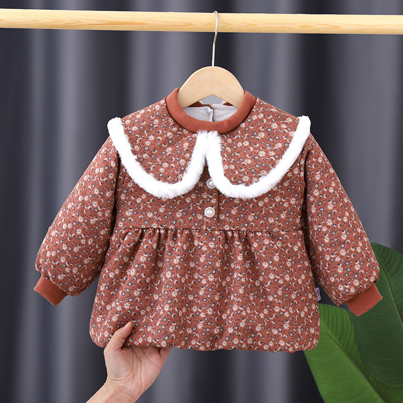 Baby gown girls autumn and winter new cotton reverse dressing little girl floral princess protective clothing children upside down coat