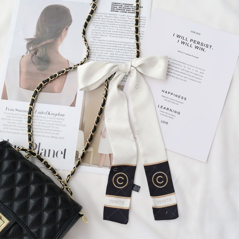  Sciarpa di seta a doppia faccia con fascia per capelli da donna, lunga e versatile, leggera, di lusso, per celebrità, sciarpa per pendolari OL_voghion.com