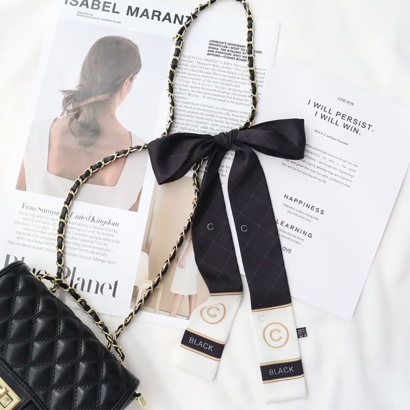  Sciarpa di seta a doppia faccia con fascia per capelli da donna, lunga e versatile, leggera, di lusso, per celebrità, sciarpa per pendolari OL_voghion.com