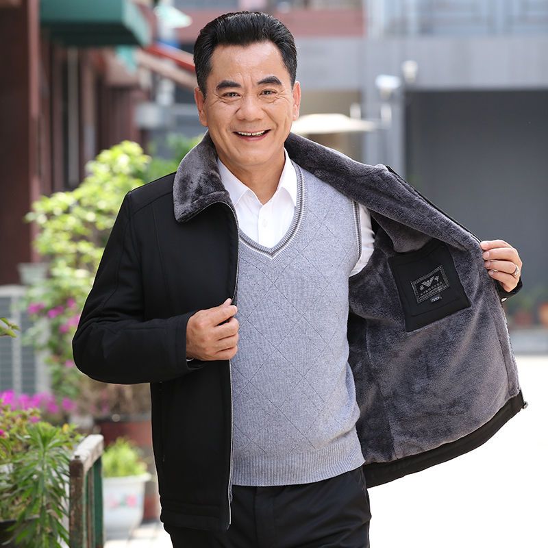 中老年男裝外套秋冬老年人衣服爸爸裝夾克老人棉衣加絨加厚棉服6