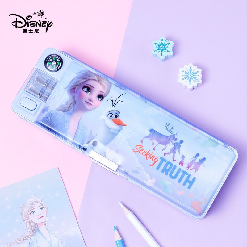 Disney文具盒女冰雪奇缘小学生多功能双层儿童塑料铅笔盒可爱笔盒