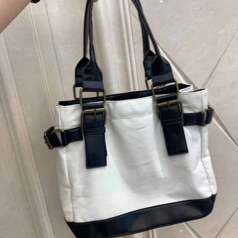 YMBHZ exclusive homemade Korean all-match tote canvas stitching leather large-capacity small square bag handbag messenger bag