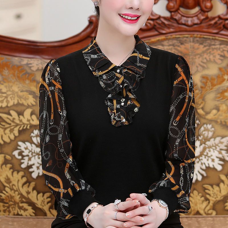大碼2023春季女裝中老年媽媽長袖襯衫打底衫媽媽寬鬆中老年女秋裝