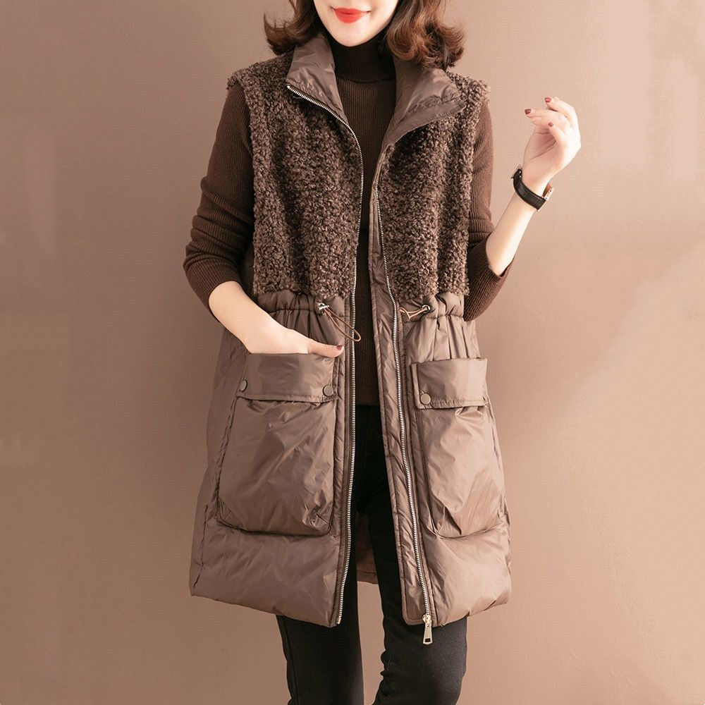 Vest splicing lamb wool padded clothes women's winter new middle-aged mother's cotton-padded clothes fashion foreign style warm cotton-padded jacket jacket
