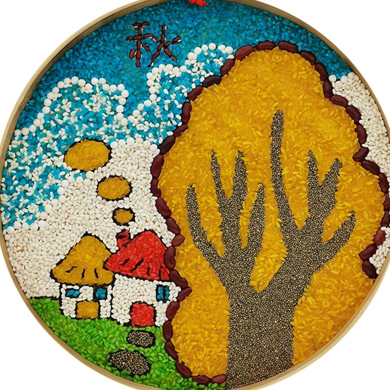 09柚稚00五谷杂粮粘贴画手工diy种子画成品 粮食画竹筛画秋天丰收