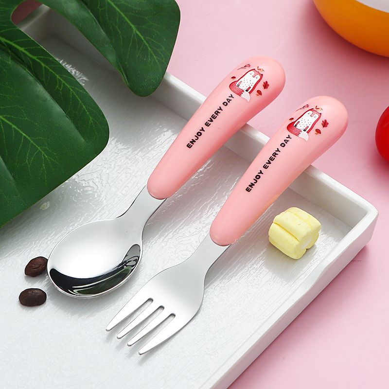 304 stainless steel children's spoon and fork set toy cute children's tableware baby eating complementary food training portable set