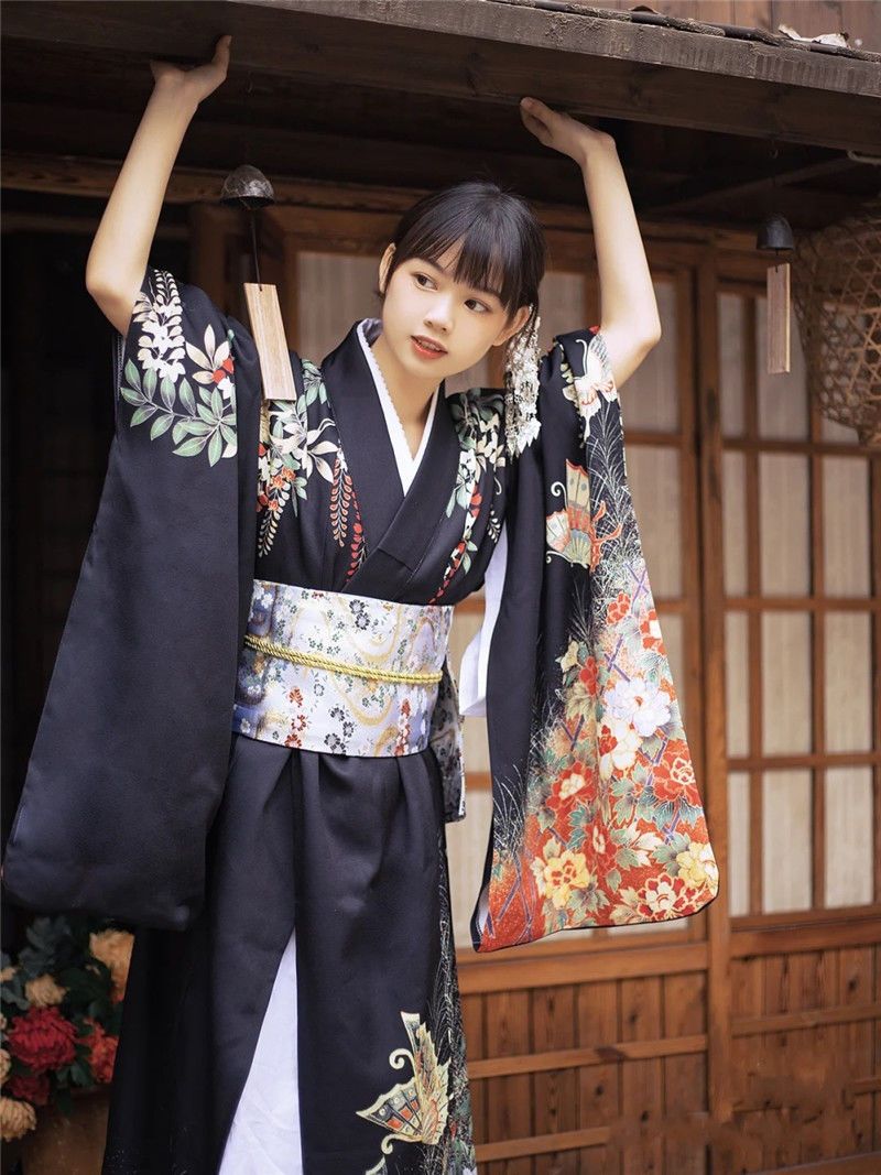 活動】和服女改良正裝傳統服裝神明少女日本和服攝影復古小振袖暗黑浴衣