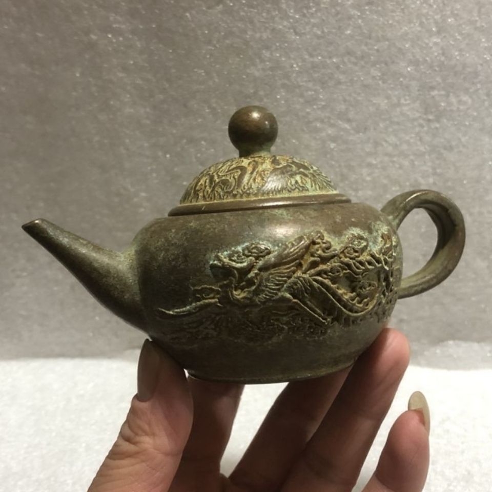 古玩古董杂项 龙凤酒壶水壶铜壶 复古乾隆年造龙凤壶工艺品摆件