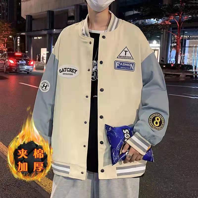 冬季潮牌ins棒球服男加厚絨寬鬆大碼棉服情侶美式外套潮流夾克男