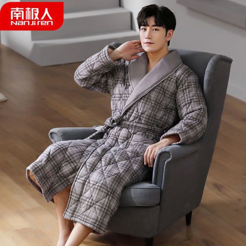 Winter 100% cotton pajamas men's autumn and winter long three-layer thick quilted men's pajamas winter warm pajamas