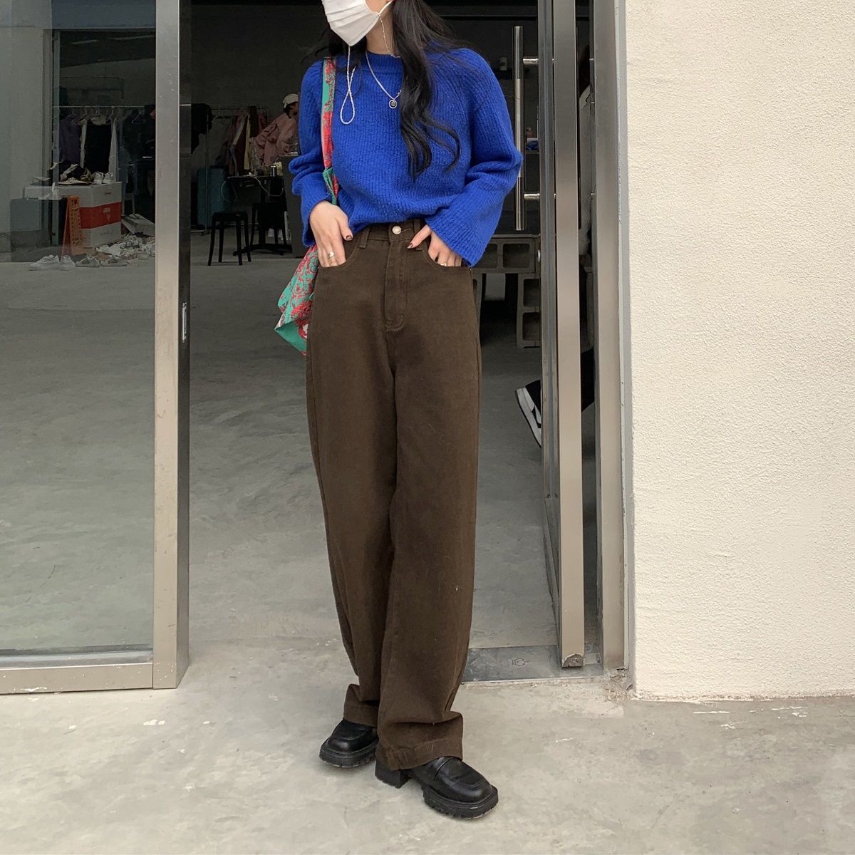 夏季韓版ins復古高腰咖色牛仔褲女學生寬鬆百搭直筒闊腿長褲子潮