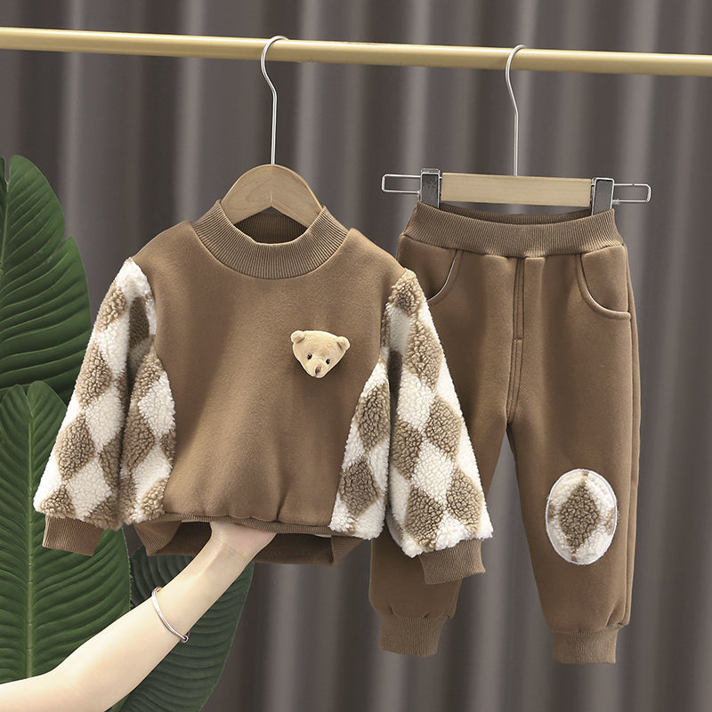 宝宝秋冬装加绒卫衣套装0—1-3岁男童加厚两件套婴儿衣服洋气韩版