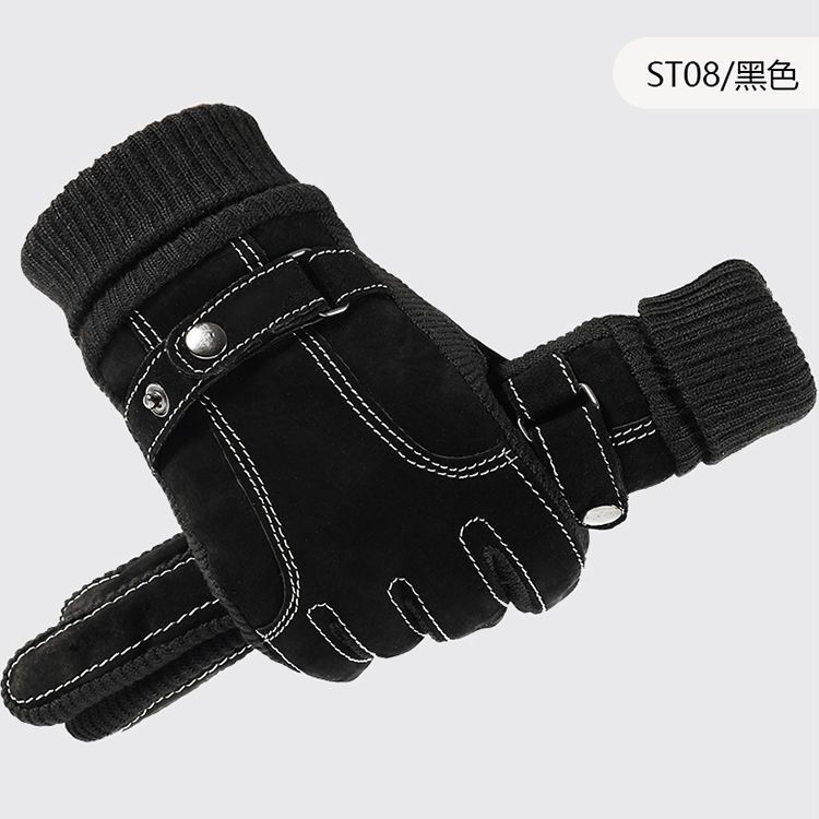 Genuine leather gloves men's winter riding cold-proof warm thickened plus velvet touch screen riding electric car motorcycle cotton gloves