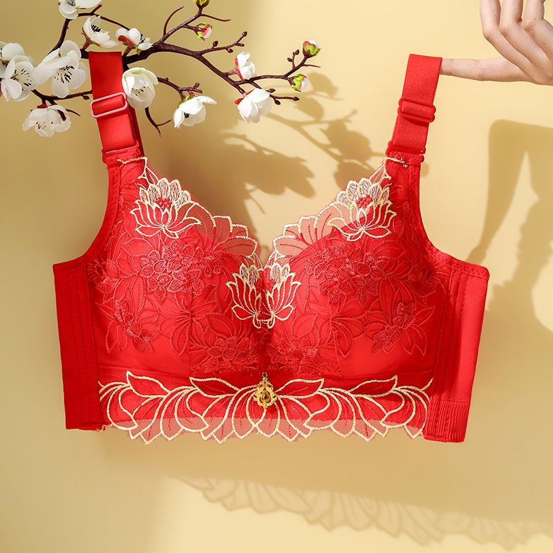 New natal year big red wedding season red underwear women's small chest gathered without steel ring adjustable suit bra