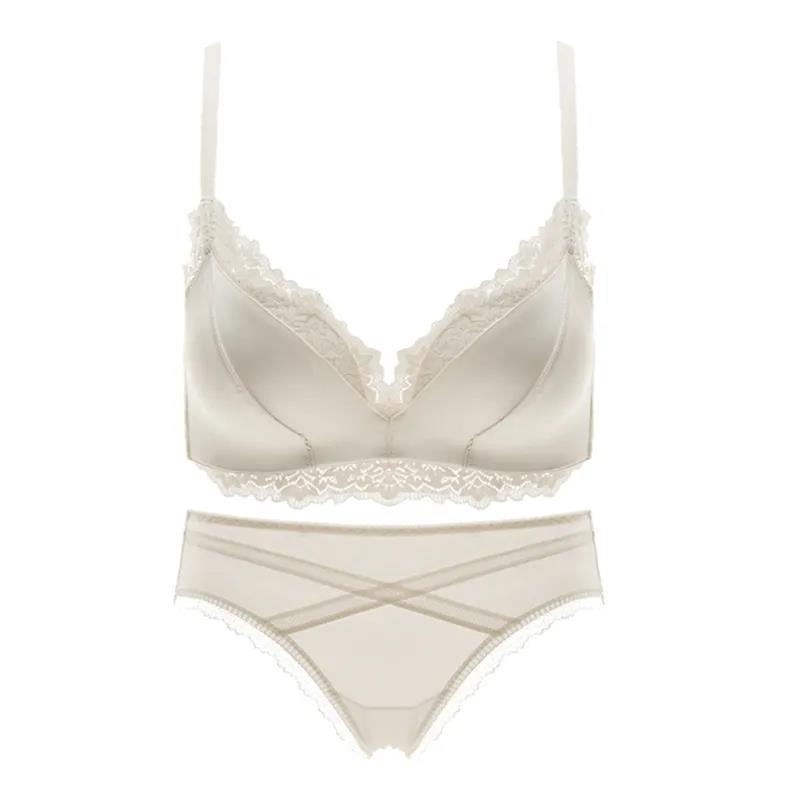 French Lace Small Chest Flat Chest Special Underwear Women's Gathered Breasts Anti-Sagging Bra Set No Steel Ring Bra