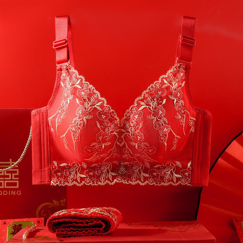 Red underwear women's new year's zodiac year lucky bra set wedding season must-have festive bra gather adjustment type