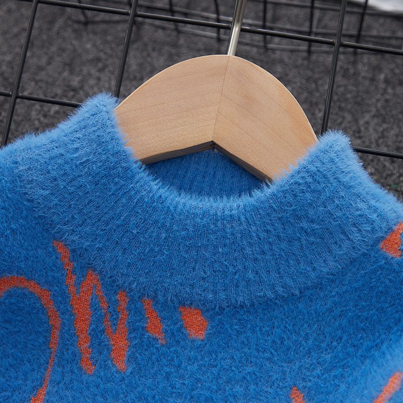 Boys' mink fleece sweater 2022 autumn and winter new middle and big children's pullover sweater children's knitted sweater boy's sweater tide
