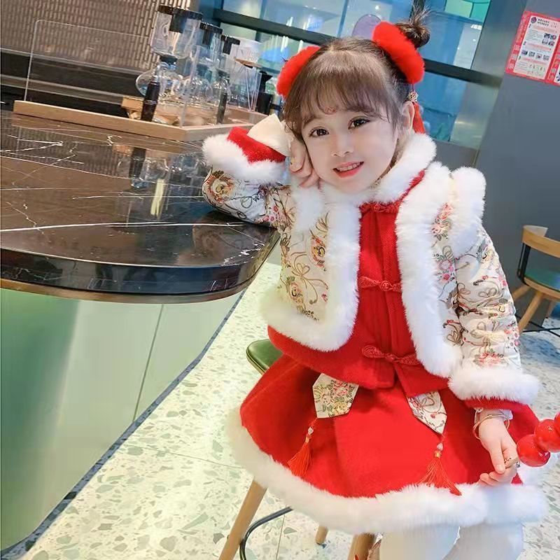 New Year's Eve Clothes for Girls Thick Hanfu Chinese Style New Year's Eve Suit New Year's Winter Clothes Baby Children's Tang Suit