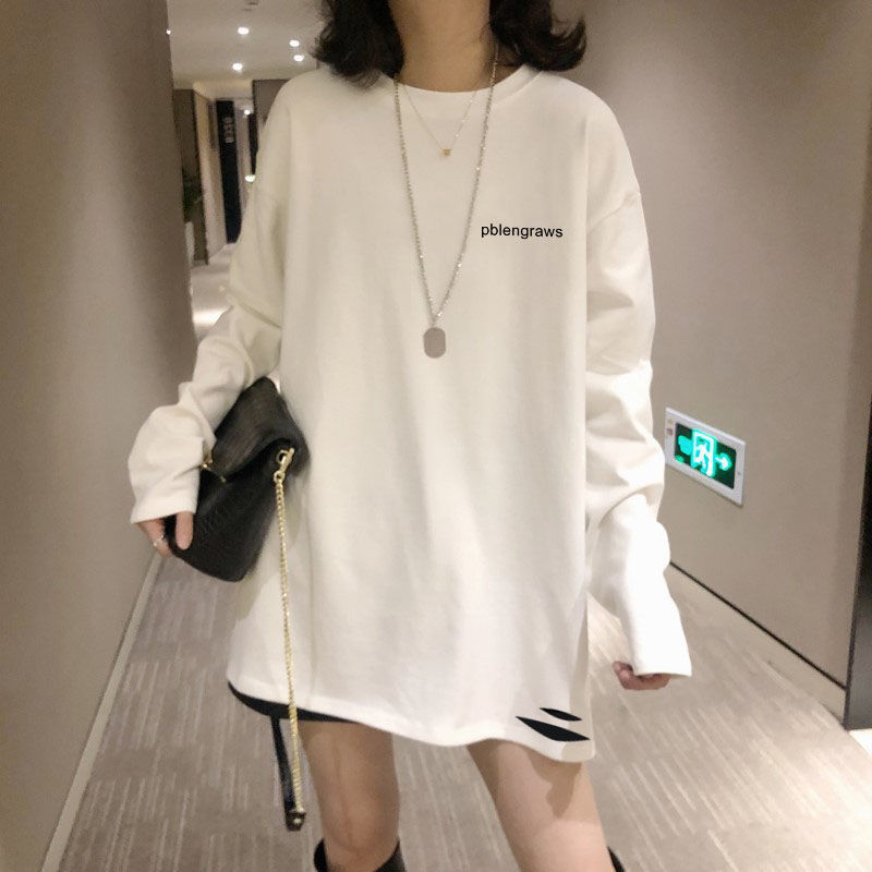 純棉內搭白色打底衫女2021新款春秋冬中長款破洞薄款長袖t恤上衣
