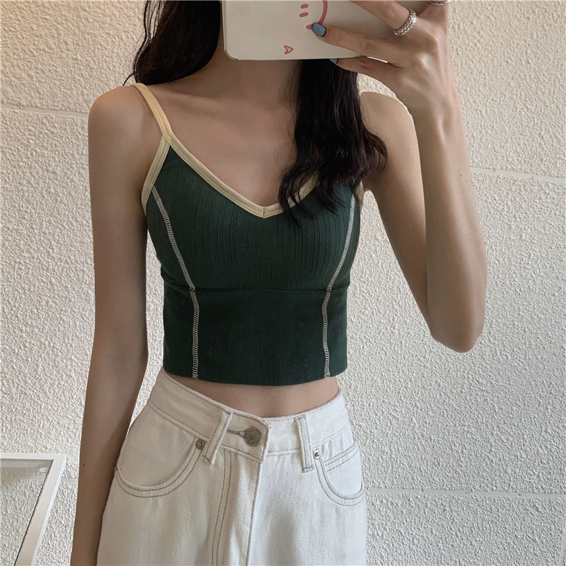 Underwear women's beautiful back Korean version retro contrast color bra girl no steel ring small chest gather tube top bottoming vest autumn and winter