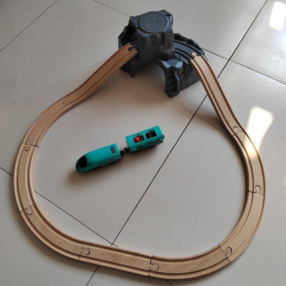 儿童木质火车积木制轨道配件 仿真隧道山洞双层玩具 丰富场景配件