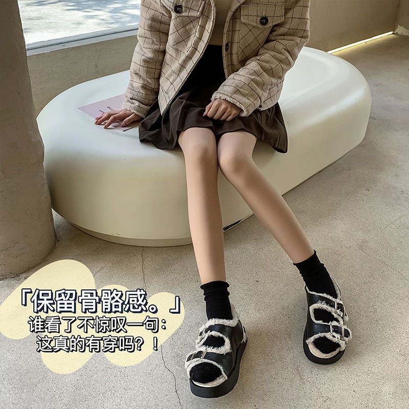 Supernatural bare legs artifact skin color female autumn and winter plus velvet thickened one-piece socks inside and outside wearing naked feeling warm leggings