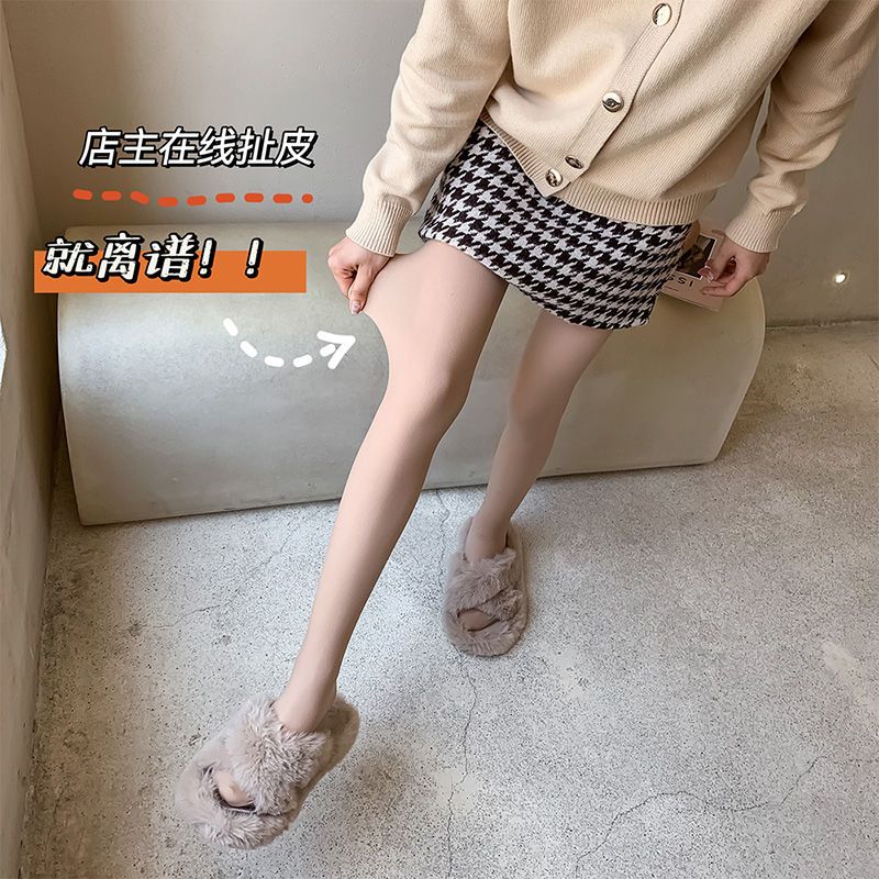 Supernatural bare legs artifact skin color female autumn and winter plus velvet thickened one-piece socks inside and outside wearing naked feeling warm leggings