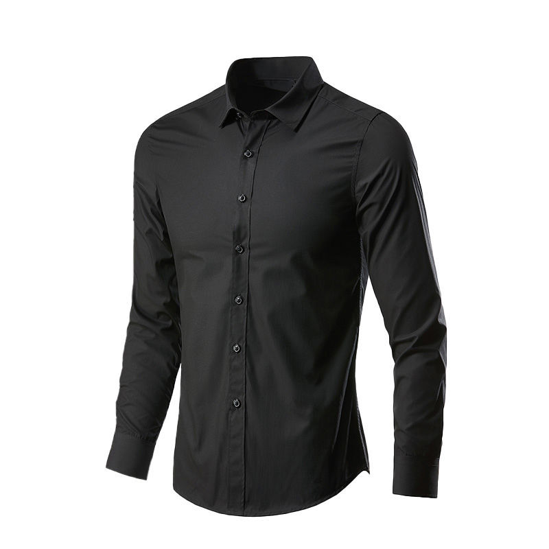 Pure black and white shirt men's slim fit non-ironing plus velvet warm business formal wear casual suit bottoming long-sleeved shirt