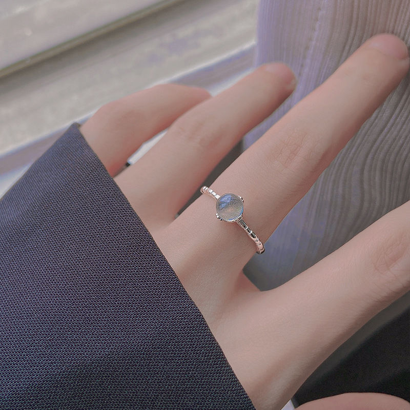 925纯银戒指女月光石简约设计感食指戒子轻奢指环时尚个性冷淡风