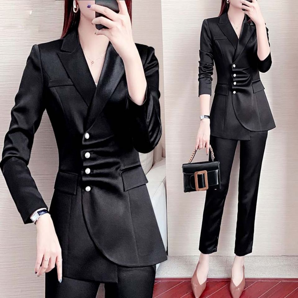 西装外套女2021新款黑色高级不对称设计西服上衣时尚气质职业套装
