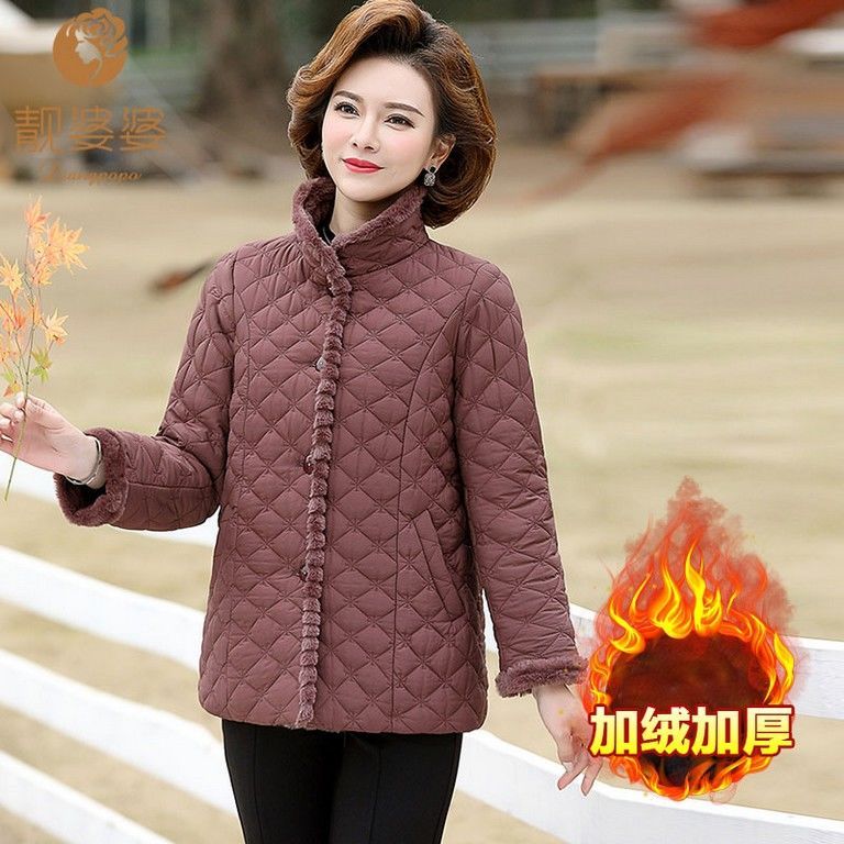 105813-21冬季新款立领中老年人妈妈装加厚加绒保暖衣中年妈妈棉袄-详情图