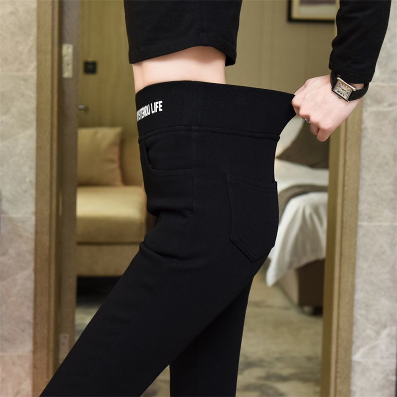 Black leggings women's outer wear autumn and winter fleece thickened women's pants  new high-waisted thin skinny pants