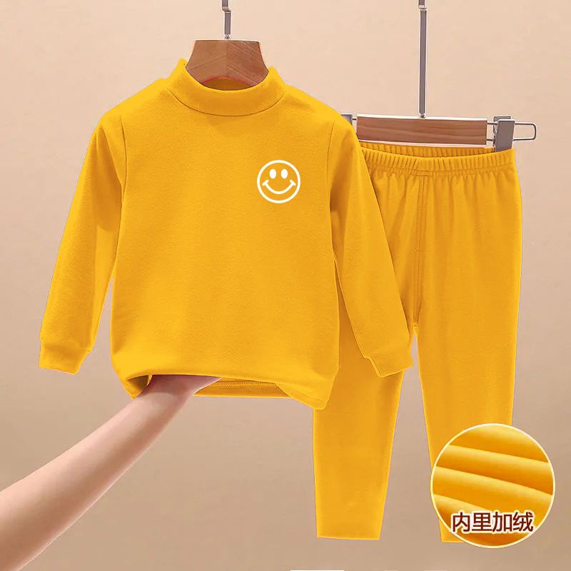 Children's half-high collar German velvet suit boys and girls plus velvet autumn clothes and long johns middle and big children's fever baby winter thermal underwear