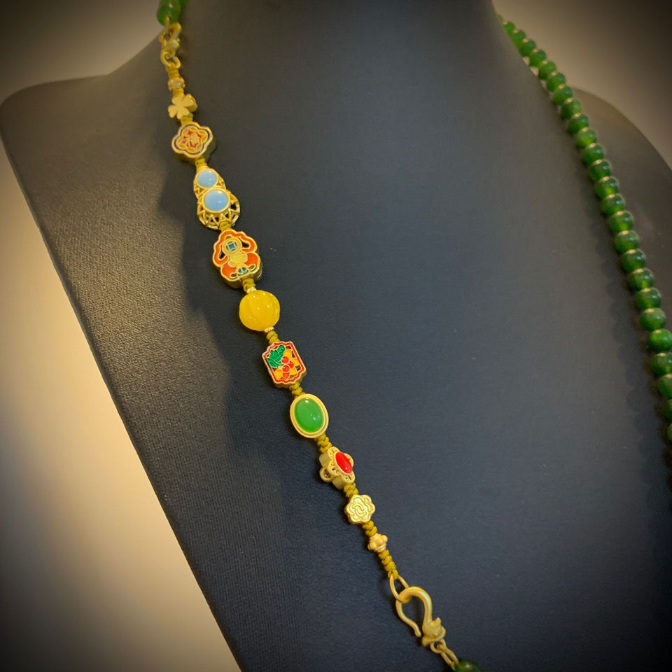 新中式法式原创设计复古祖母绿玛瑙项链一款多戴可拆卸编织手链女