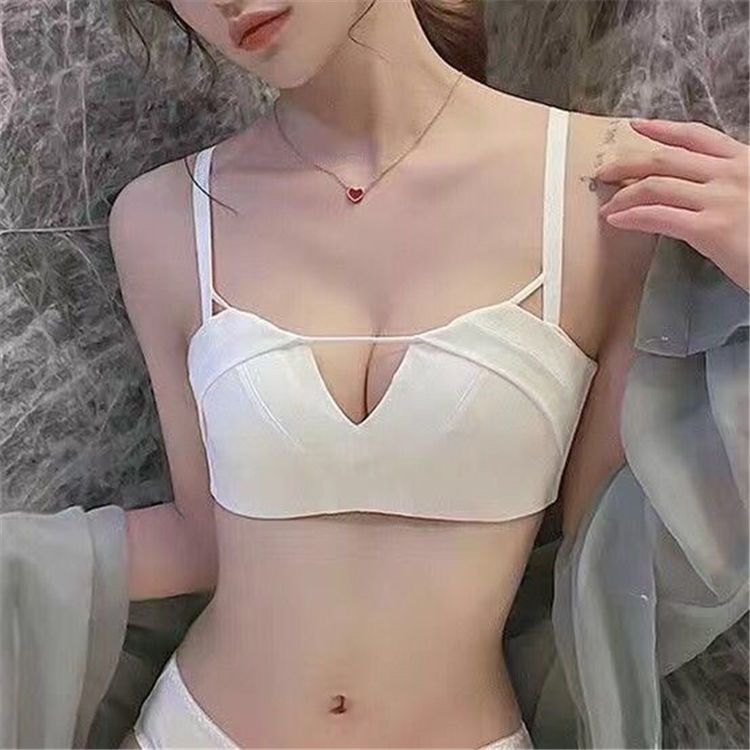 Thin section Korean style underwear women's small chest gathered breasts beautiful back bra without steel ring adjustable sexy underwear set