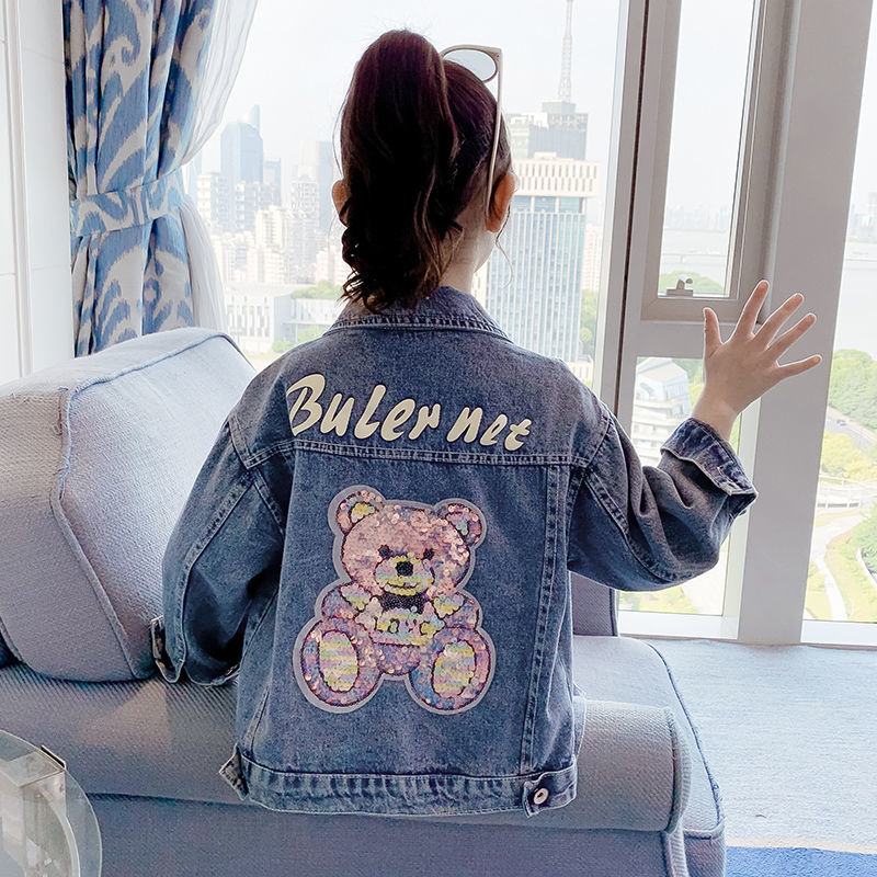 女童外套秋裝2023新款秋季洋氣女孩童裝夾克衣服春秋兒童牛仔上衣