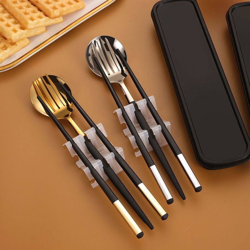 不锈钢便携餐具套装合金筷子勺子套装上班学生便携餐具三件套成人