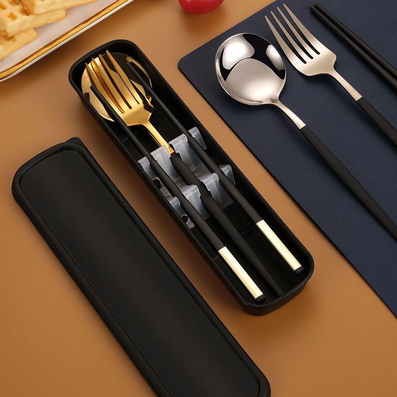 不锈钢便携餐具套装合金筷子勺子套装上班学生便携餐具三件套成人