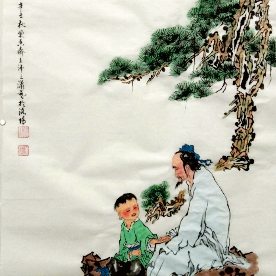 华佗望断图     张潇艺手工绘制精品彩墨写意人物画.