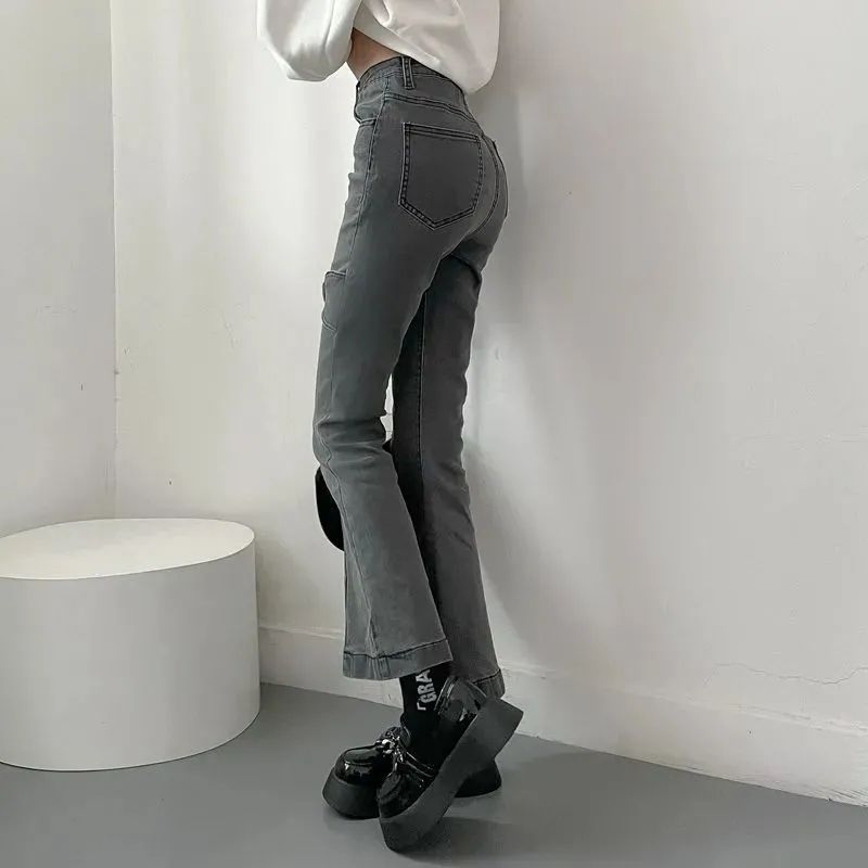 Love leg decoration design style high waist jeans women's  summer high street slim slim micro flared pants trend