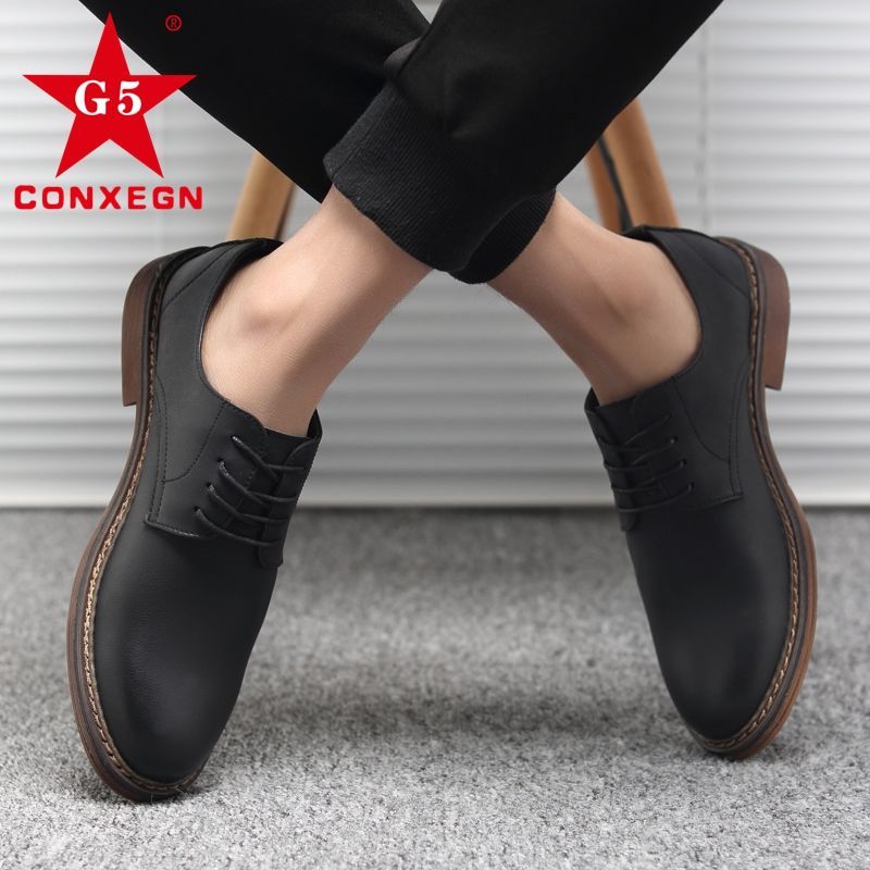 G5 CONXEGN新款皮鞋男韩版潮流百搭学生英伦系带休闲商务男鞋子潮