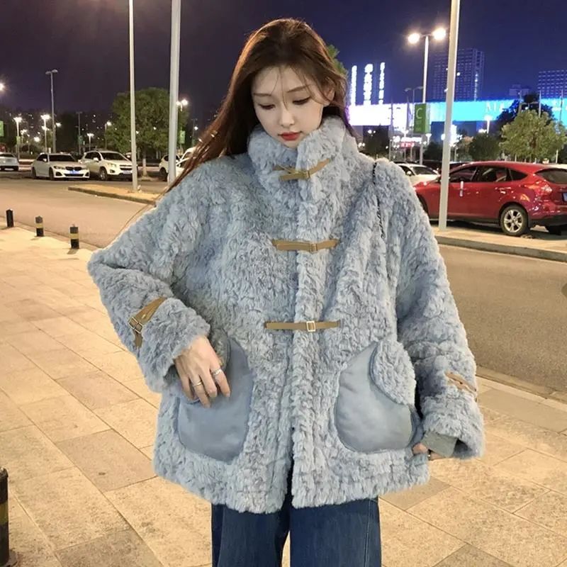 Thickened wool cotton coat winter coat new year small warm loose stand collar cotton coat women's tide