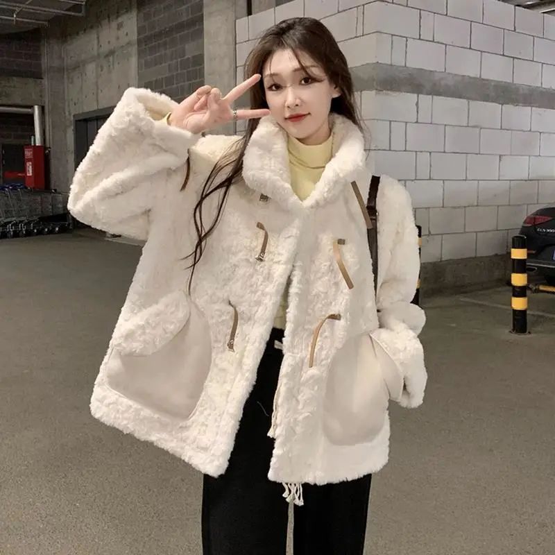 Thickened wool cotton coat winter coat new year small warm loose stand collar cotton coat women's tide