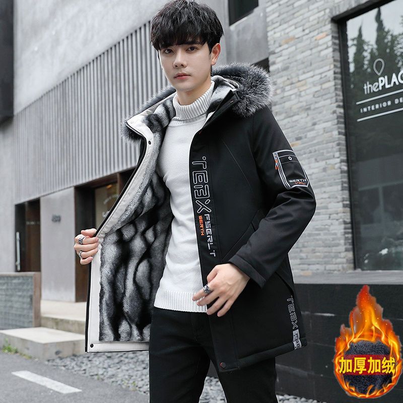 冬季棉衣男士外套新款派克服中长款加绒加厚棉服青年学生冬装棉袄【2
